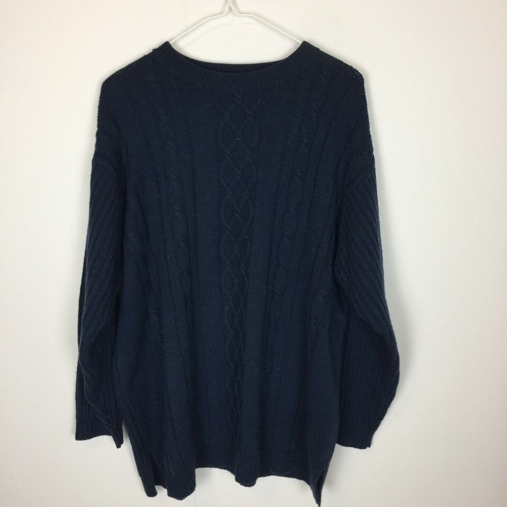 Vintage Cascade Classics Mens Sz L Navy Blue Knit Pullover Sweater Long Sleeve